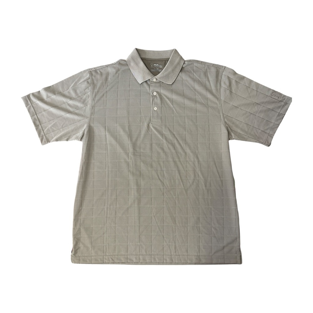 PGA Tour Men's Polo Golf Shirt Size XL - Checkered Tan
